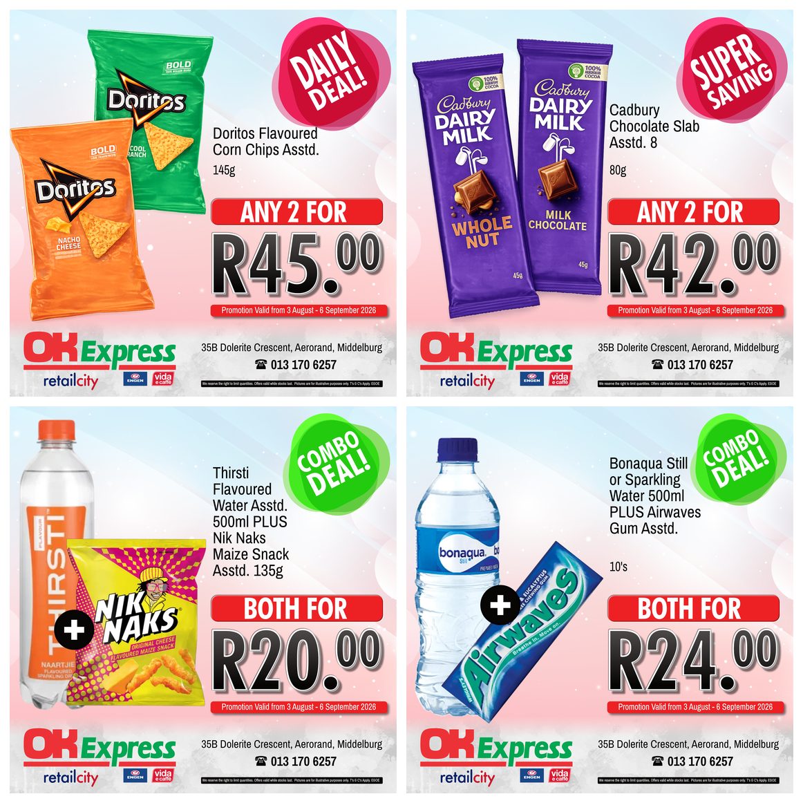 OK Express snack and combo deals — valid 3 August to 6 September 2026